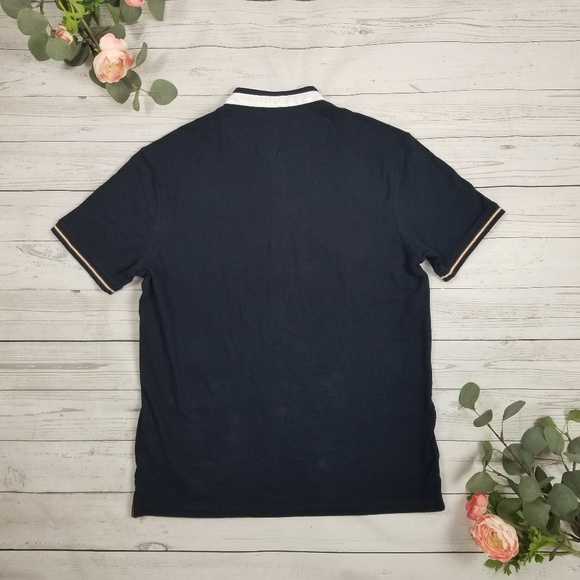 Zara Mens Casual Polo Short Sleeve Navy Blue Sz XL - Picture 2 of 5